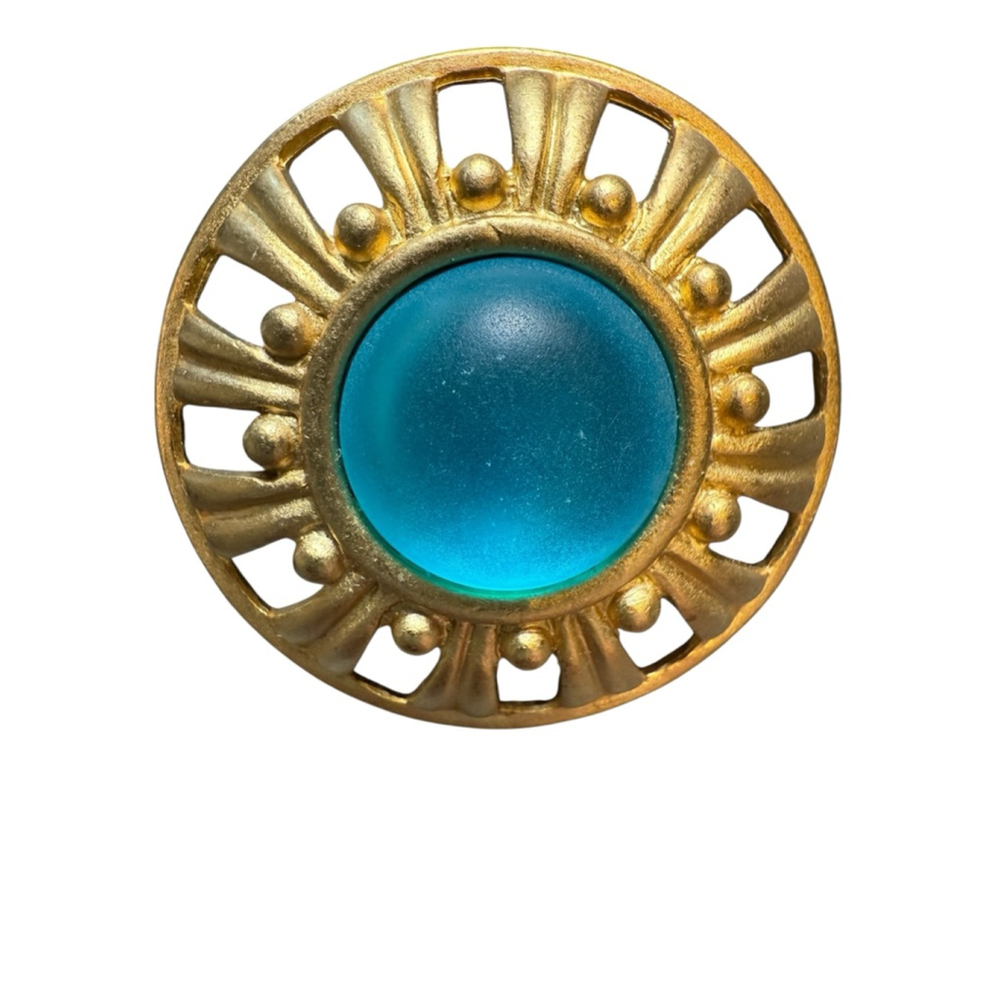 Liz Claiborne Gold Blue Round Clip-On Earrings One Size 1.5 inch - Picture 2 of 7